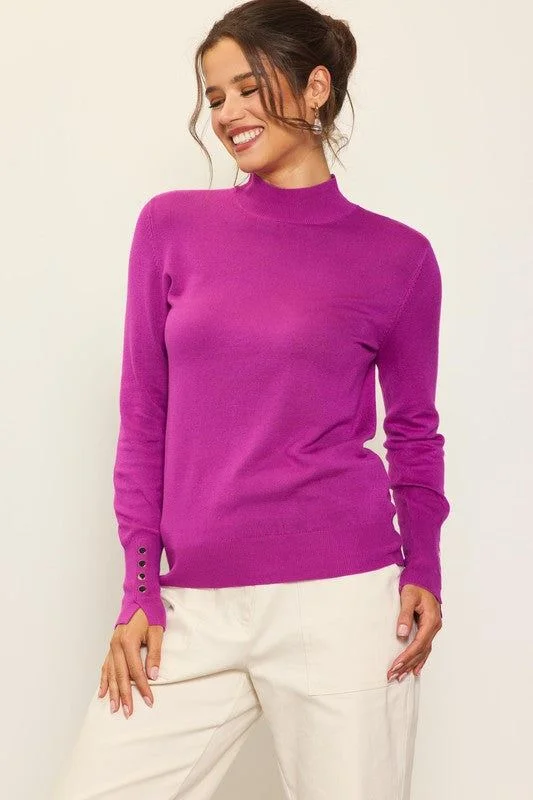 Plus Size Women's Embroidered Sweaters in Ethnic StylesSky Mock Neck Sweater