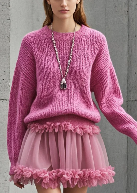 V - Neck Women's Ribbed Sweater Dresses with Belt for a Defined WaistStylish Rose Ruffled Patchwork Tulle Knit Sweater Dress Fall V - Neck Women's Ribbed Sweater Dresses with Belt for a Defined WaistStylish Rose Ruffled Patchwork Tulle Knit Sweater Dress Fall
