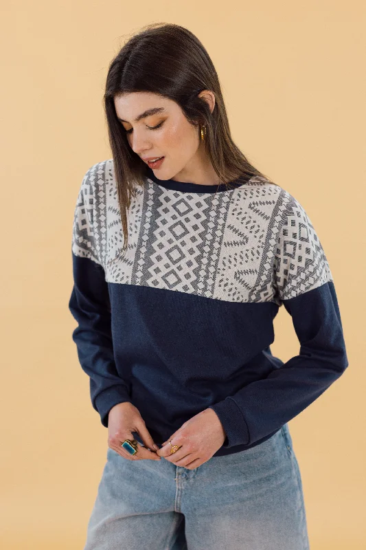 Plus Size Women's Oversized Chunky Knit SweatersSweater Phoria Blue Geo.