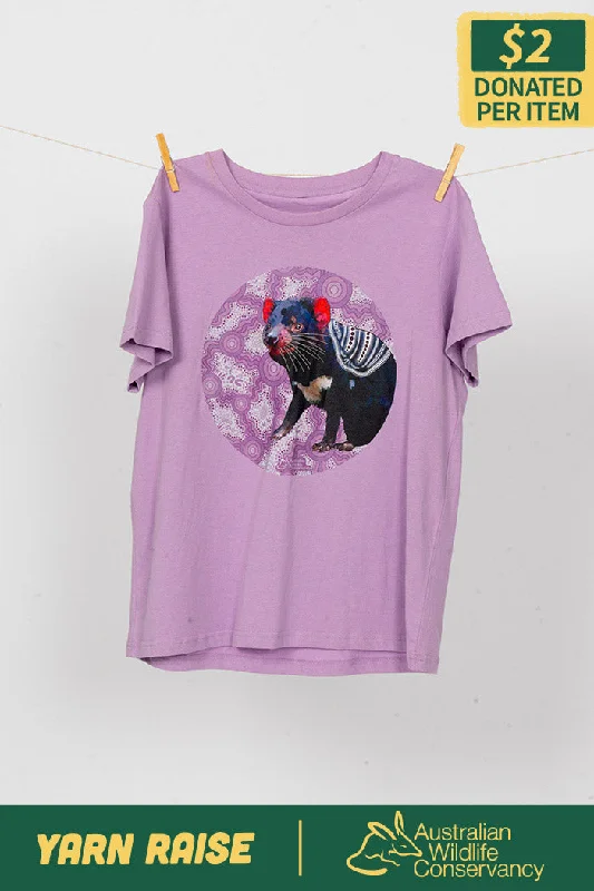 V - Neck Women T Shirt to Enhance the NecklineTasmanian Devil 'Australian Wildlife Conservancy' Lavender Cotton Crew Neck Women’s T-Shirt V - Neck Women T Shirt to Enhance the NecklineTasmanian Devil 'Australian Wildlife Conservancy' Lavender Cotton Crew Neck Women’s T-Shirt