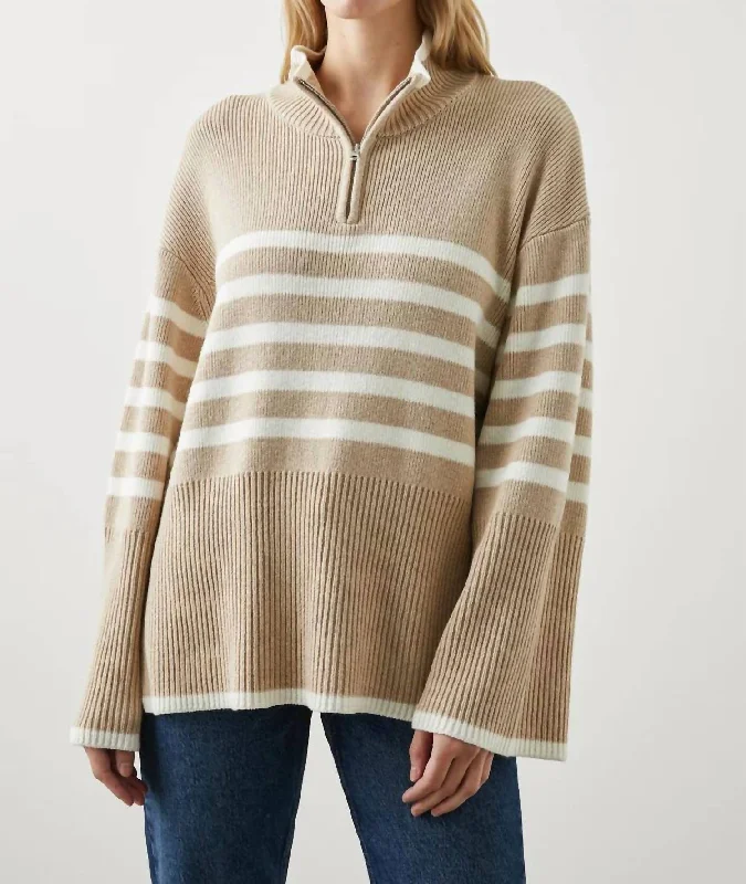 Mock Neck Women's Angora Blend Sweater Dresses in Solid ColorsTessa Sweater In Sand Stripe Mock Neck Women's Angora Blend Sweater Dresses in Solid ColorsTessa Sweater In Sand Stripe