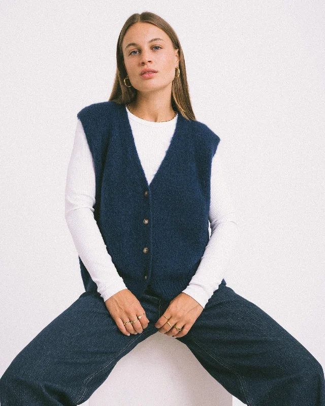 V - Neck Women's Ribbed Wool Sweaters for FallTILTIL Monica Gilet Melange Blue One Size V - Neck Women's Ribbed Wool Sweaters for FallTILTIL Monica Gilet Melange Blue One Size