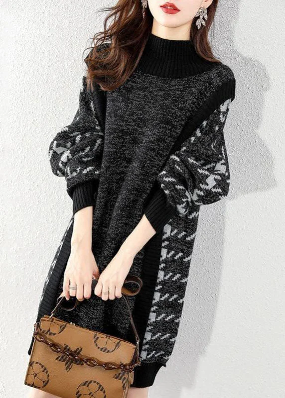 Sleeveless Women's Silk Blend Sweater Dresses for a Sophisticated LookWomen Black O-Neck Patchwork Knit Sweater Dress Winter Sleeveless Women's Silk Blend Sweater Dresses for a Sophisticated LookWomen Black O-Neck Patchwork Knit Sweater Dress Winter