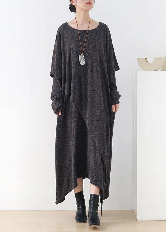 Mini - Length Women's Chunky Knit Sweater Dresses in Bold HuesWomen Grey O-Neck Patchwork Fall Cotton Dress Mini - Length Women's Chunky Knit Sweater Dresses in Bold HuesWomen Grey O-Neck Patchwork Fall Cotton Dress