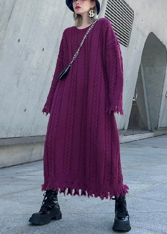 A - Line Women's Merino Wool Sweater Dresses in Classic StylesWomen purple Sweater dresses Refashion cable Largo tassel sweater dress A - Line Women's Merino Wool Sweater Dresses in Classic StylesWomen purple Sweater dresses Refashion cable Largo tassel sweater dress