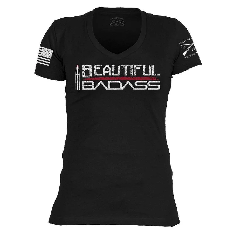 Floral Print Women T Shirt for a Feminine TouchWomen's Beautiful Badass V-Neck - Black Floral Print Women T Shirt for a Feminine TouchWomen's Beautiful Badass V-Neck - Black