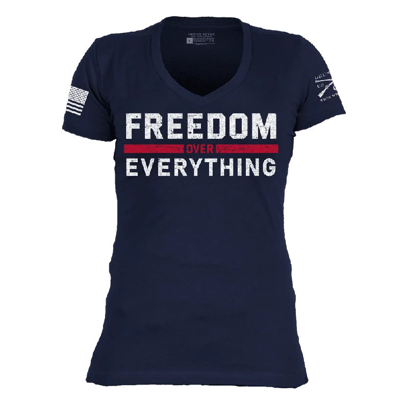Striped Women T Shirt in a Classic PatternWomen's Freedom Over Everything V-Neck - Midnight Navy Striped Women T Shirt in a Classic PatternWomen's Freedom Over Everything V-Neck - Midnight Navy