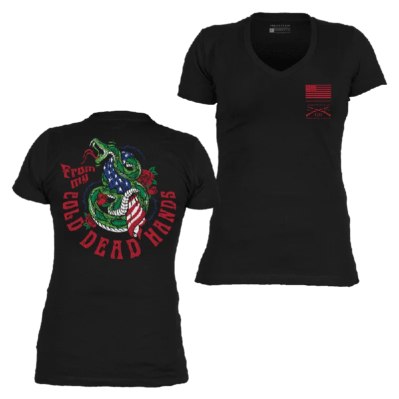 Plus Size Women T Shirt for a Comfortable and Flattering FitWomen's From My Cold Dead Hands V-Neck - Black Plus Size Women T Shirt for a Comfortable and Flattering FitWomen's From My Cold Dead Hands V-Neck - Black
