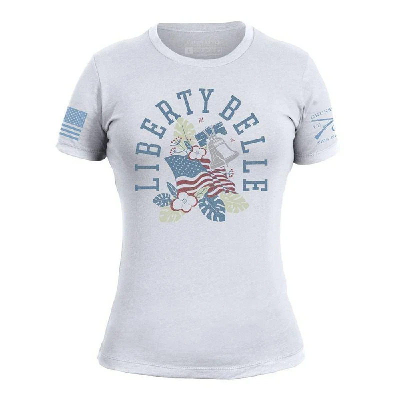 Distressed Women T Shirt with a Laid - Back AestheticWomen's Liberty Belle Slim Fit T-Shirt - White Distressed Women T Shirt with a Laid - Back AestheticWomen's Liberty Belle Slim Fit T-Shirt - White