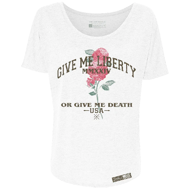 Long Sleeve Women T Shirt for Cooler WeatherWomen's Liberty Or Death Slouchy T-Shirt - White