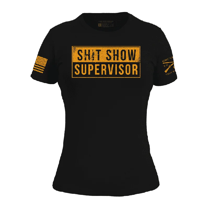 Embroidered Women T Shirt with Intricate DetailsWomen's Sh*t Show Supervisor Slim Fit T-Shirt - Black Embroidered Women T Shirt with Intricate DetailsWomen's Sh*t Show Supervisor Slim Fit T-Shirt - Black
