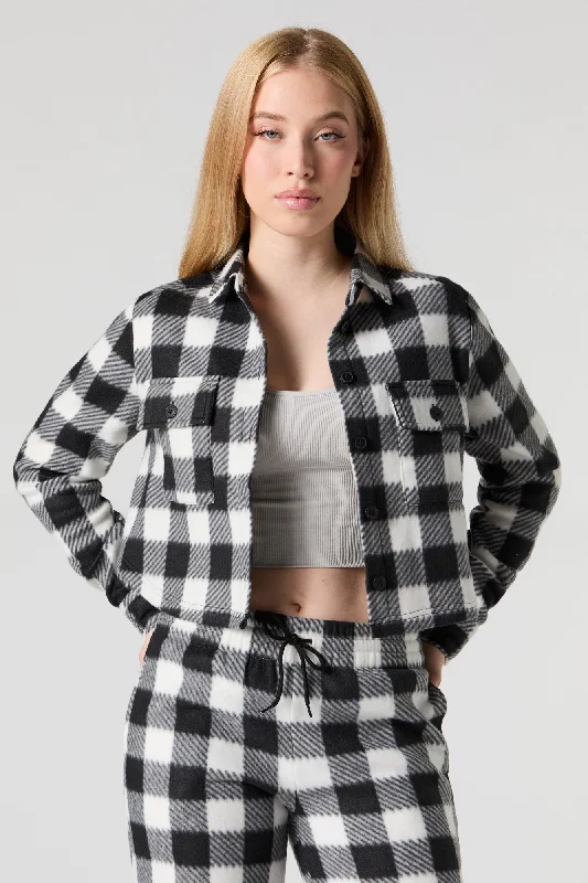 Women's long - sleeve cropped sweatshirt with ribbed cuffs for a snug fitFleece Cropped Button-Up Top Women's long - sleeve cropped sweatshirt with ribbed cuffs for a snug fitFleece Cropped Button-Up Top