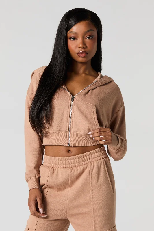 Women's cropped sweatshirt with a slogan graphic for a fun and expressive lookSolid Fleece Zip-Up Cropped Hoodie Women's cropped sweatshirt with a slogan graphic for a fun and expressive lookSolid Fleece Zip-Up Cropped Hoodie