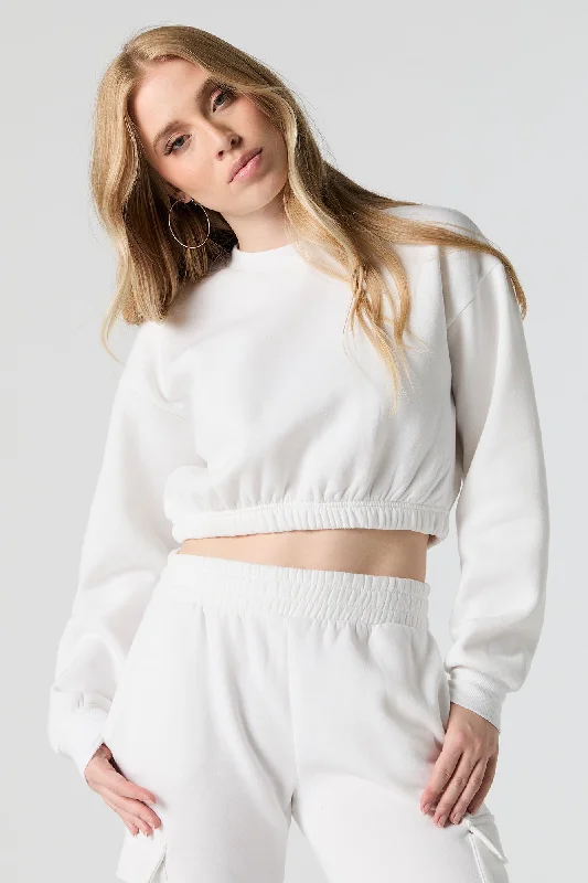 Women's cropped sweatshirt with a lace - trimmed hem for a romantic lookFleece Cropped Crewneck Sweatshirt Women's cropped sweatshirt with a lace - trimmed hem for a romantic lookFleece Cropped Crewneck Sweatshirt