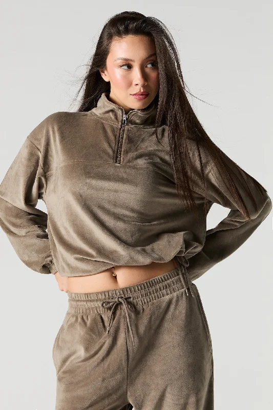 Women's sweatshirt with a mesh panel insert for breathability during workoutsVelour Quarter Zip Sweatshirt Women's sweatshirt with a mesh panel insert for breathability during workoutsVelour Quarter Zip Sweatshirt