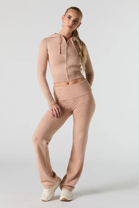 Women's pullover hoodie with a side slit for a modern and relaxed fitKnit Foldover Waist Pant Women's pullover hoodie with a side slit for a modern and relaxed fitKnit Foldover Waist Pant