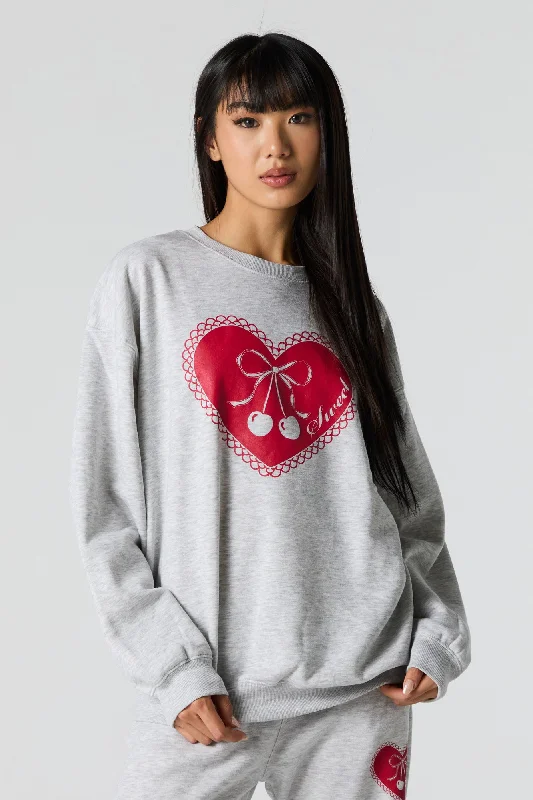 Women's crew - neck sweatshirt in a heather gray shade for a classic and versatile optionCutesy Graphic Fleece Sweatshirt Women's crew - neck sweatshirt in a heather gray shade for a classic and versatile optionCutesy Graphic Fleece Sweatshirt