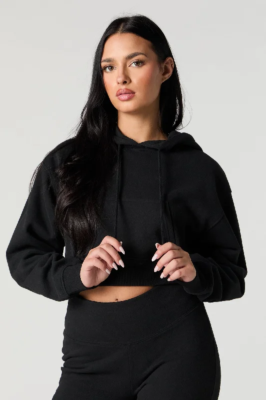 Women's hoodie with a kangaroo pocket and a pom - pom drawstring for added charmSoft Fleece Cropped Hoodie Women's hoodie with a kangaroo pocket and a pom - pom drawstring for added charmSoft Fleece Cropped Hoodie