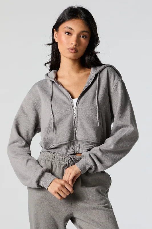 Fleece Zip-Up Cropped Hoodie