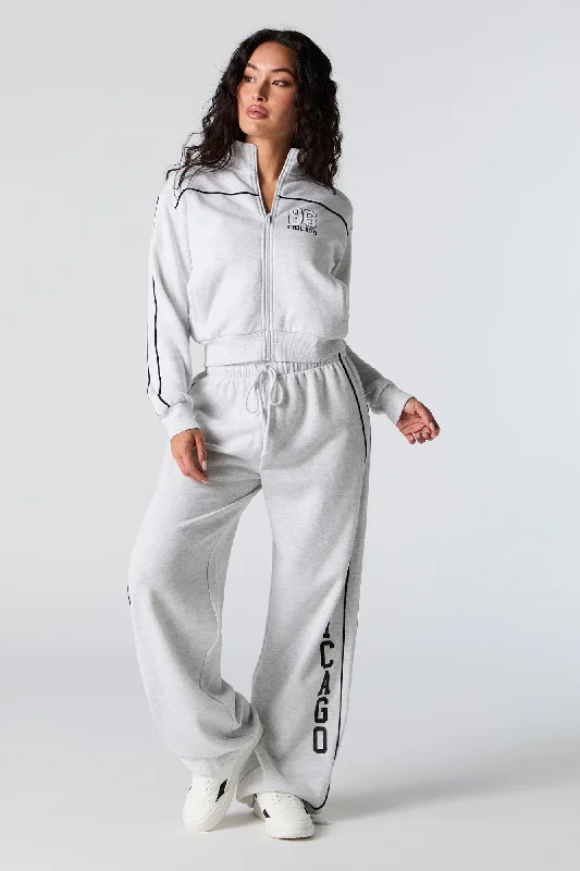 Women's sweatshirt with a mesh panel insert for breathability during workoutsGraphic Fleece Wide Leg Self Tie Sweatpant Women's sweatshirt with a mesh panel insert for breathability during workoutsGraphic Fleece Wide Leg Self Tie Sweatpant