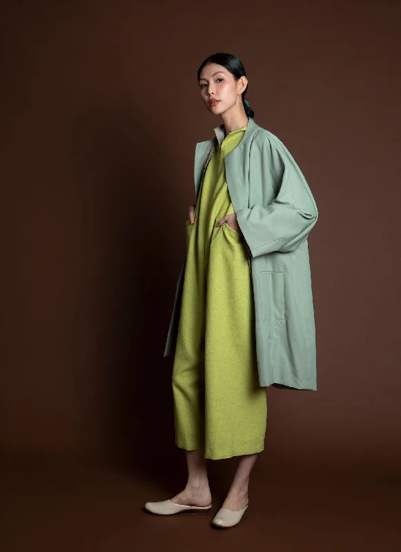 Women's double - breasted tweed jackets in classic colors for a sophisticated office lookArum Dropped Sleeve Long Zipper Coat - Sage Green Women's double - breasted tweed jackets in classic colors for a sophisticated office lookArum Dropped Sleeve Long Zipper Coat - Sage Green