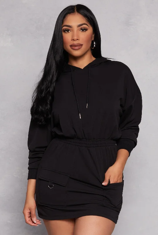 Women's hoodie with a detachable hood for customizable stylingAlmost Famous Elastic Waist Hoodie Dress Women's hoodie with a detachable hood for customizable stylingAlmost Famous Elastic Waist Hoodie Dress