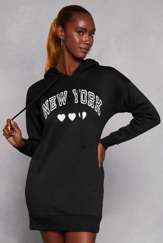 Women's color - block hoodie combining bold hues for a fashion - forward statementNew York Graphic Hoodie Dress Women's color - block hoodie combining bold hues for a fashion - forward statementNew York Graphic Hoodie Dress