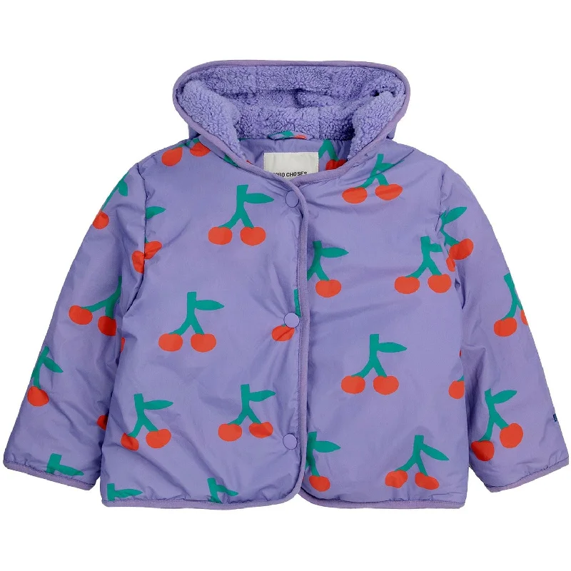 Women's long - line cardigan jackets in a soft knit for a cozy and elegant lookBobo Choses Purple Cherry All Over Anorak Women's long - line cardigan jackets in a soft knit for a cozy and elegant lookBobo Choses Purple Cherry All Over Anorak