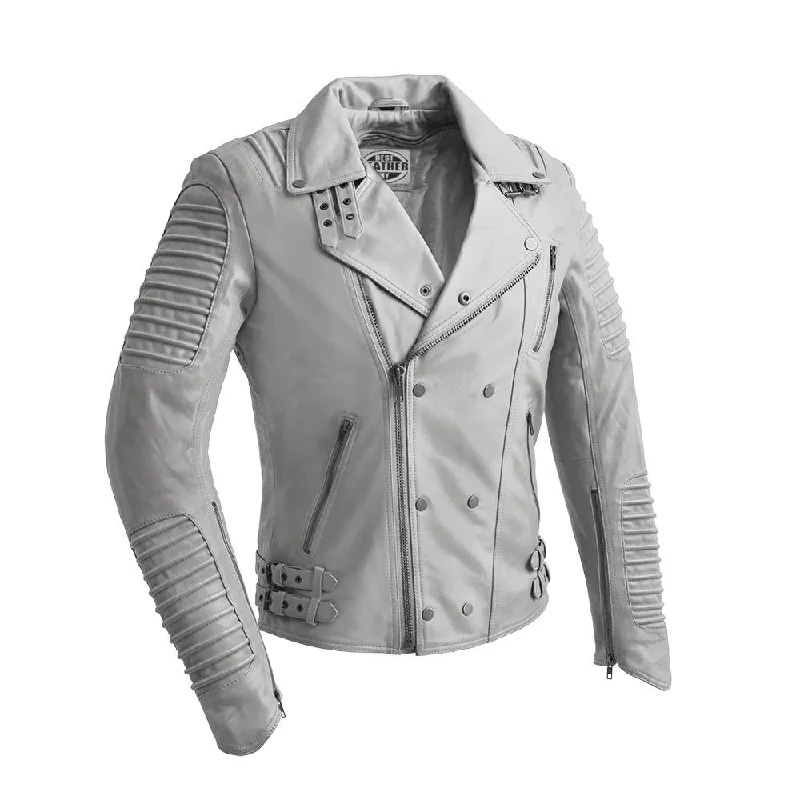 Women's double - breasted tweed jackets in classic colors for a sophisticated office lookBrooklyn - Men's Fashion Lambskin Leather Jacket  (White)