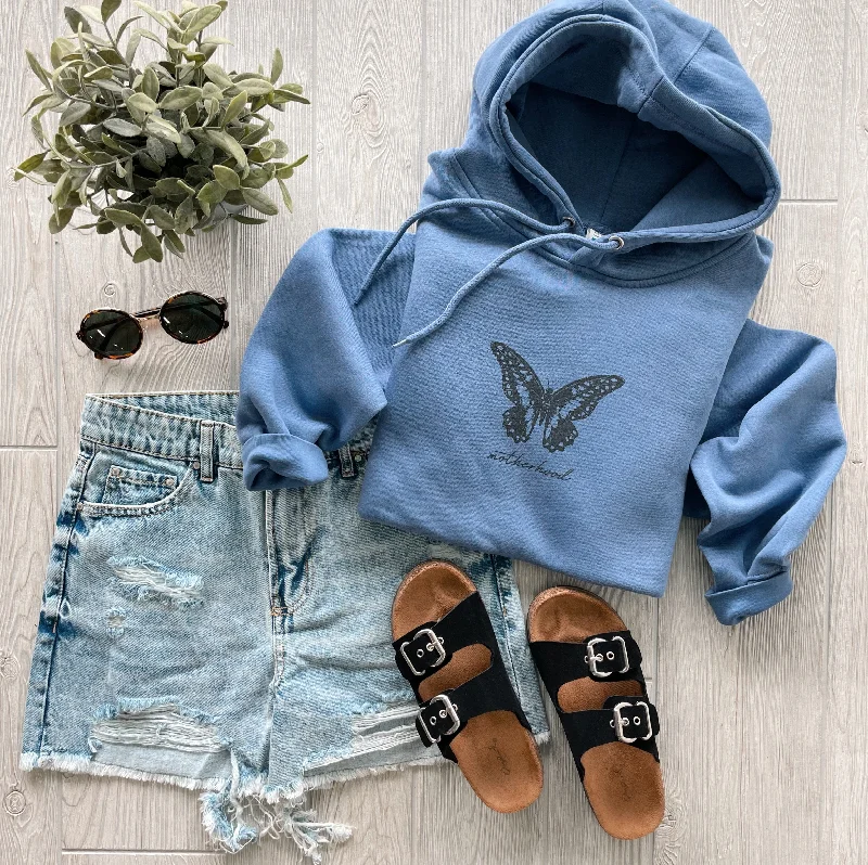 Women's zip - up sweatshirt in pastel blue for a soft and stylish outfitButterfly Motherhood • Periwinkle Hoodie Women's zip - up sweatshirt in pastel blue for a soft and stylish outfitButterfly Motherhood • Periwinkle Hoodie