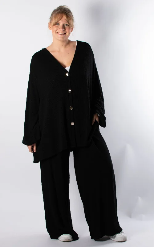 Women's military - style jackets with epaulets for a tough and fashionable appearanceButton Cardigan Lounge Set | Black Women's military - style jackets with epaulets for a tough and fashionable appearanceButton Cardigan Lounge Set | Black