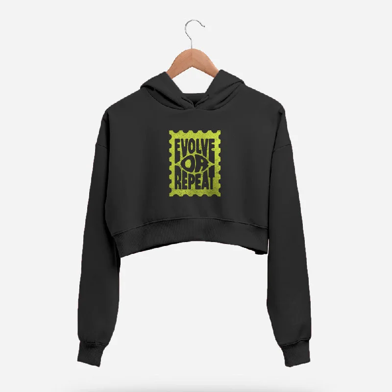 Women's fleece - lined hoodie with thumbholes for warmth in winterEvolve or Repeat Crop Hoodie Women's fleece - lined hoodie with thumbholes for warmth in winterEvolve or Repeat Crop Hoodie