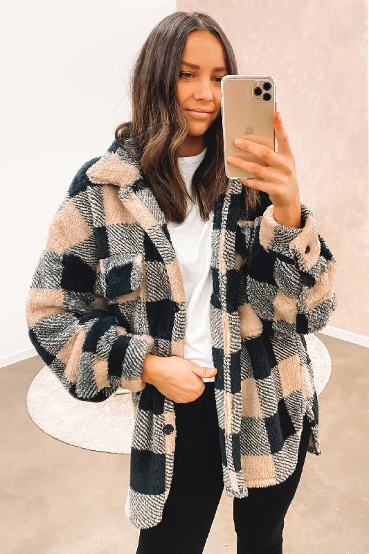 Women's cropped satin jackets in pastel shades for a glamorous evening outFraser Cosy Shacket Mocha Check Women's cropped satin jackets in pastel shades for a glamorous evening outFraser Cosy Shacket Mocha Check