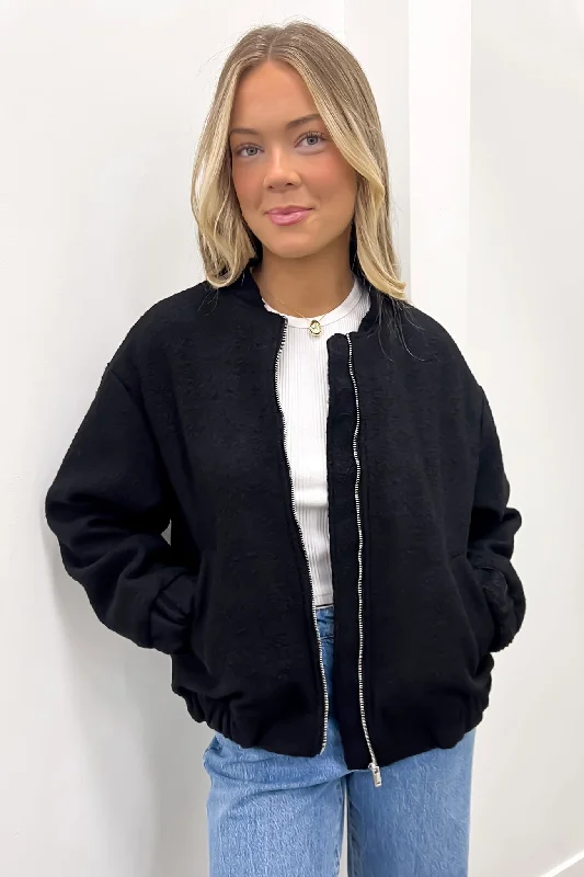 Women's cropped satin jackets in pastel shades for a glamorous evening outHayley Bomber Black Women's cropped satin jackets in pastel shades for a glamorous evening outHayley Bomber Black