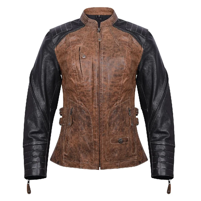 Women's shearling - lined suede jackets for ultimate warmth and luxuryHML639 Ladies High Mileage Black and Brown Jacket Women's shearling - lined suede jackets for ultimate warmth and luxuryHML639 Ladies High Mileage Black and Brown Jacket