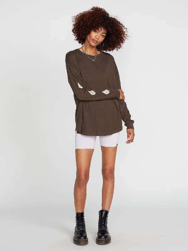 Women's moto jackets with a lace - up front for a unique and stylish touchIconic Stones Long Sleeve Tee - Espresso Women's moto jackets with a lace - up front for a unique and stylish touchIconic Stones Long Sleeve Tee - Espresso