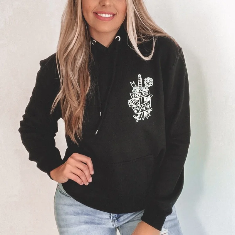 Women's hoodie with a detachable hood for customizable stylingInked Mama • Black Hoodie Women's hoodie with a detachable hood for customizable stylingInked Mama • Black Hoodie