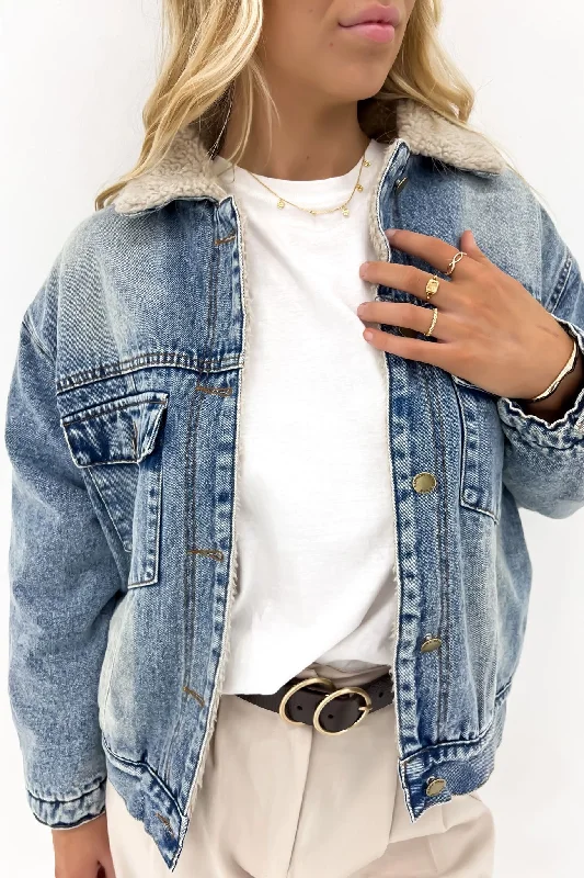 Women's shearling - lined suede jackets for ultimate warmth and luxuryJames Denim Sherpa Jacket Mid Blue Women's shearling - lined suede jackets for ultimate warmth and luxuryJames Denim Sherpa Jacket Mid Blue