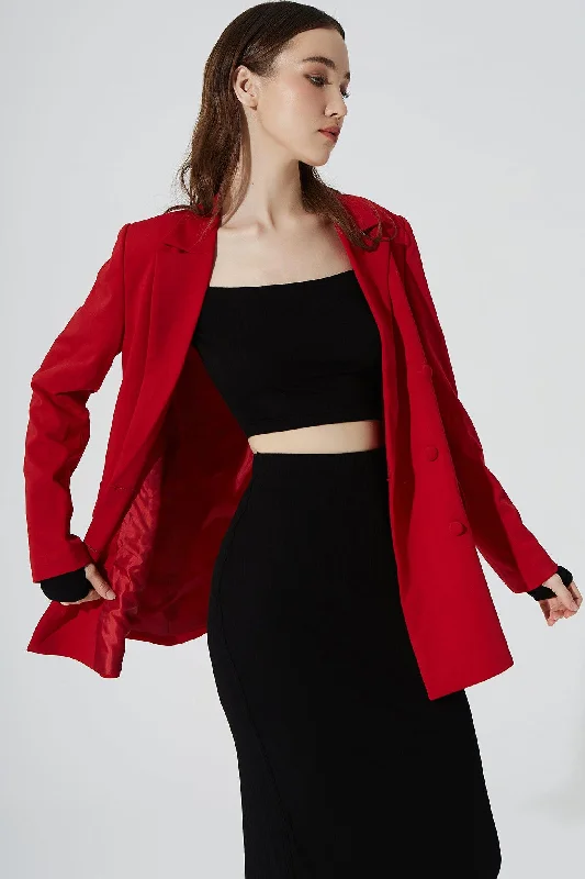 Women's long - sleeve cropped sweatshirt with ribbed cuffs for a snug fitJeslyn Blazer - Crimson Women's long - sleeve cropped sweatshirt with ribbed cuffs for a snug fitJeslyn Blazer - Crimson