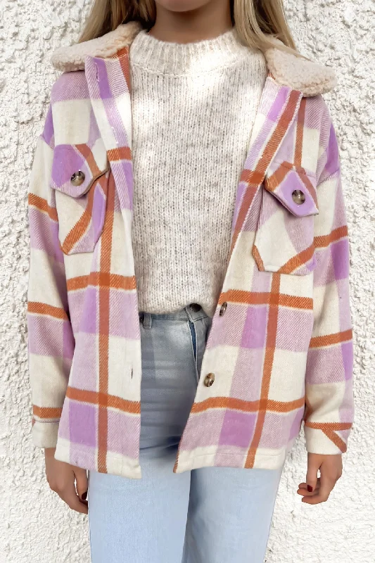 Women's windbreaker jackets with adjustable hoods for windy daysKylee Shacket Lilac
