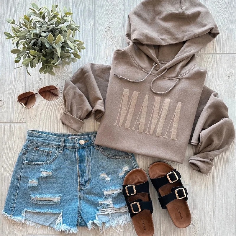 Women's hoodie with a glittery print for a glamorous and sparkly appearanceMAMA • Latte Tonal Hoodie Women's hoodie with a glittery print for a glamorous and sparkly appearanceMAMA • Latte Tonal Hoodie