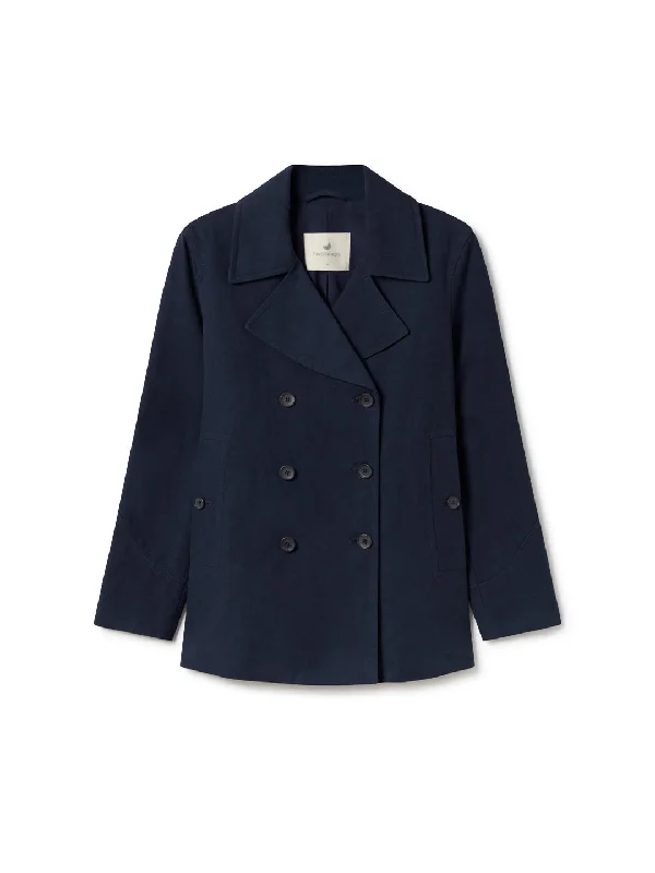 Women's faux fur - trimmed denim jackets for a trendy and cozy styleMbudya - Navy
