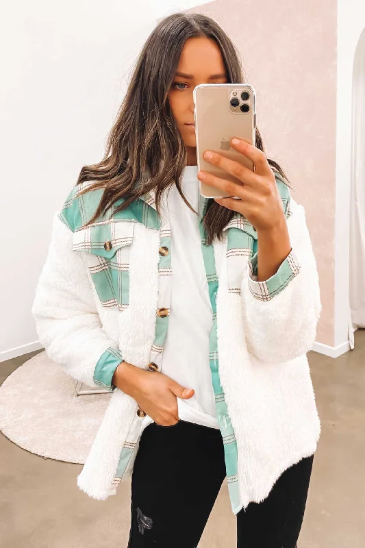 Women's cropped satin jackets in pastel shades for a glamorous evening outMyley Fur Jacket Teal Women's cropped satin jackets in pastel shades for a glamorous evening outMyley Fur Jacket Teal