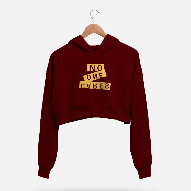 Women's color - block hoodie combining bold hues for a fashion - forward statementNo One Cares Crop Hoodie Women's color - block hoodie combining bold hues for a fashion - forward statementNo One Cares Crop Hoodie