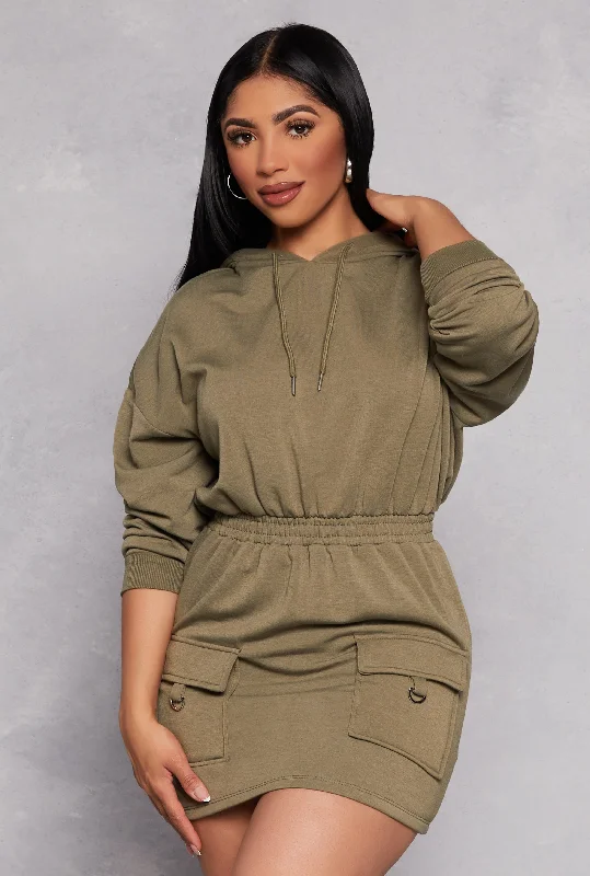 Women's quarter - zip sweatshirt made of organic cotton for eco - conscious fashionAlmost Famous Elastic Waist Hoodie Dress Women's quarter - zip sweatshirt made of organic cotton for eco - conscious fashionAlmost Famous Elastic Waist Hoodie Dress