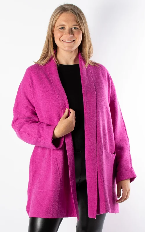Women's waterproof rain jackets in bright yellow for high - visibility outdoor activitiesAmber Cardigan | Fuchsia Women's waterproof rain jackets in bright yellow for high - visibility outdoor activitiesAmber Cardigan | Fuchsia