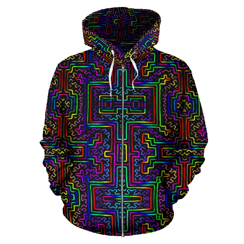 Women's hoodie with a kangaroo pocket and a pom - pom drawstring for added charmPrismatic Overlay Zip Up Hoodie Women's hoodie with a kangaroo pocket and a pom - pom drawstring for added charmPrismatic Overlay Zip Up Hoodie