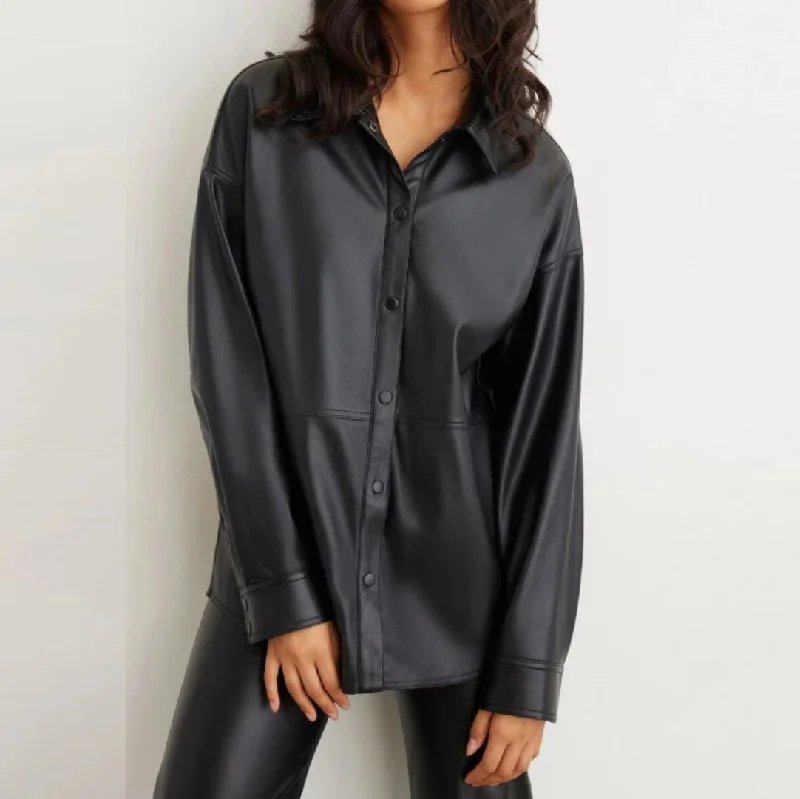 Women's denim jackets with distressed details for a casual and edgy lookPure Leather Shirt For Women In Black With Full Button Closer Women's denim jackets with distressed details for a casual and edgy lookPure Leather Shirt For Women In Black With Full Button Closer