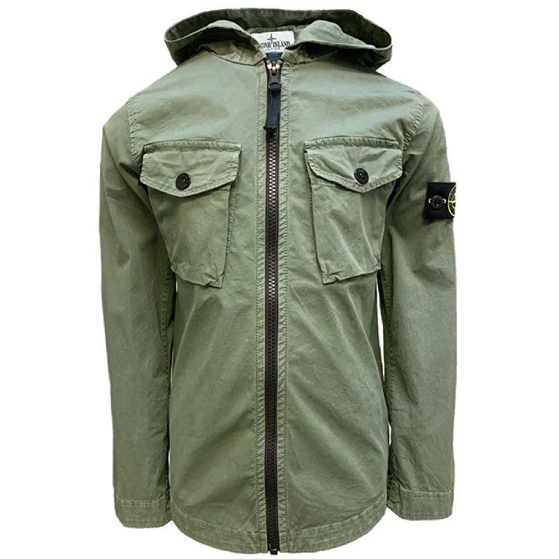Women's quilted puffer jackets in a cropped silhouette for a modern twistStone Island Junior Overshirt Musk Green Women's quilted puffer jackets in a cropped silhouette for a modern twistStone Island Junior Overshirt Musk Green