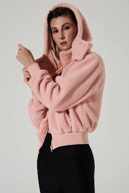 Women's tie - front hoodie in a lightweight fabric for summer layeringTeddy Sherpa Jacket - Rose Quartz Women's tie - front hoodie in a lightweight fabric for summer layeringTeddy Sherpa Jacket - Rose Quartz